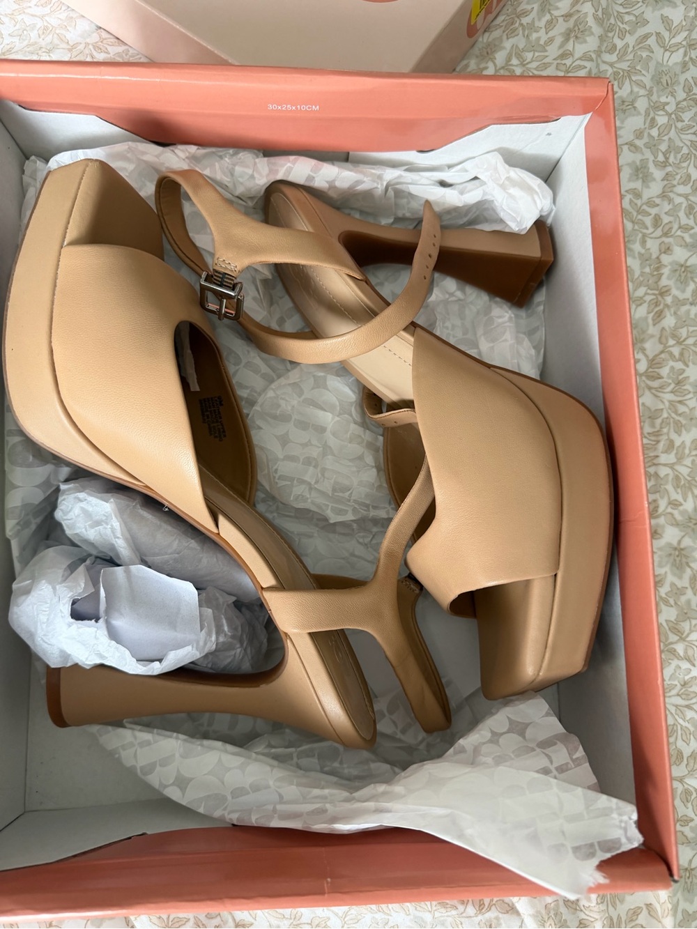GB girls Tan Platform Block Heel Sandals